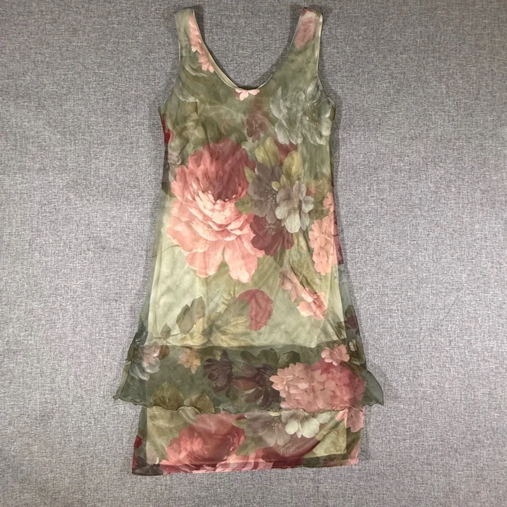 VTG Jeffrey & Dara Floral Dress Jacket Set Womens 6 Green Pink Fairycore Evening